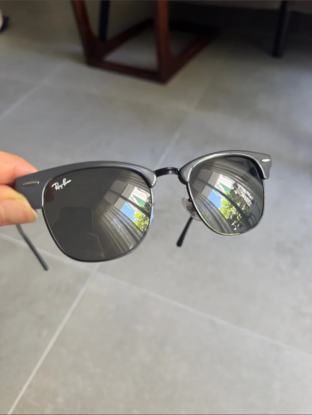 Ray-Ban Clubmaster Sunglasses in Light Gray with Black Lenses